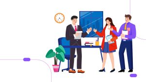Two professionals shaking hands in a Sharjah office, symbolizing small businesses attracting top talent