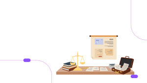Weighing scale of law on a table with legal documents and a briefcase, representing employment law compliance in Dubai