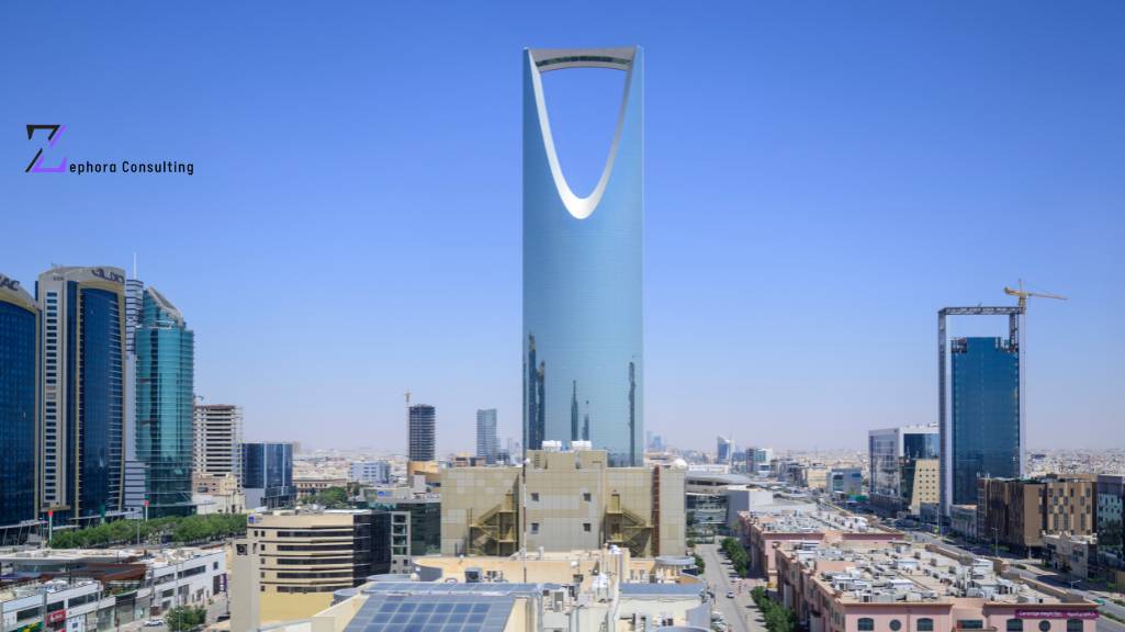 Iconic Riyadh skyline showcasing business environment and payroll outsourcing services in Saudi Arabia by Zephora Consulting