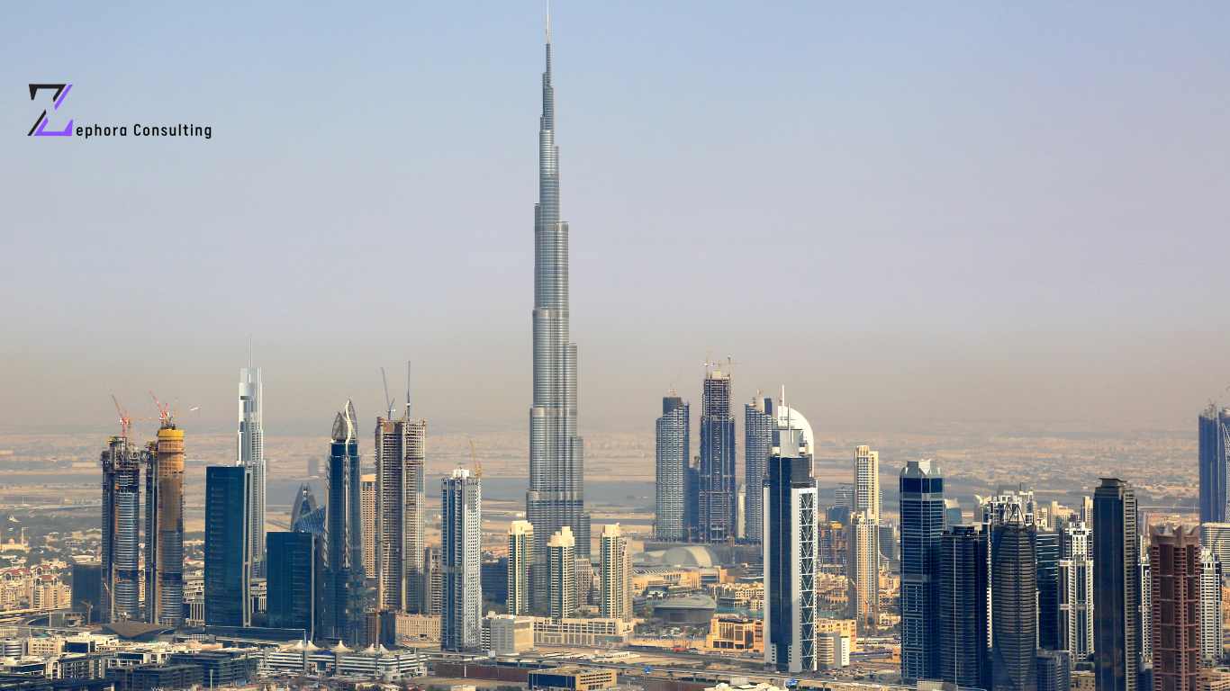 uae skyline which represents zephora consulting providing EOR employee of record services in sharjah uae.